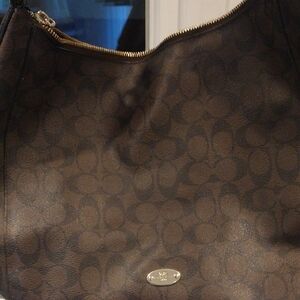 Coach Brown Signature Hobo Bag with Gold Hardware